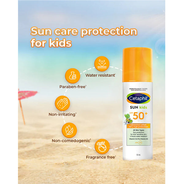 Cetaphil Sun Kids Liposomal Lotion SPF 50+ Sunscreen with Water Resistant, Hypoallergenic & Fragrance Free - 150ml - Dezine Kids
