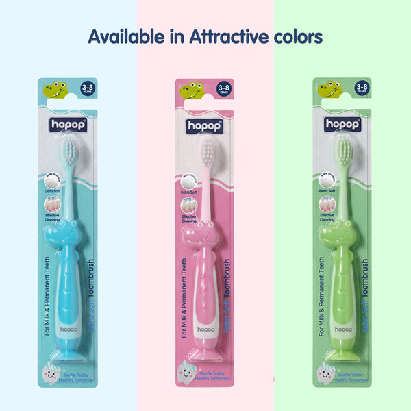 Hopop Kids Toothbrush for 3–8 Years | Extra Soft Bristles | Crocodile Design - Dezine Kids