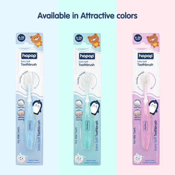 Hopop Extra Soft Baby Toothbrush for Gentle Milk Teeth & Gum Care (6-36 Months) - Dezine Kids