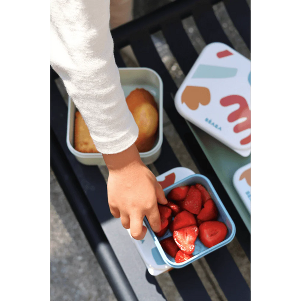 Beaba Snack Box, Easy to Open Lids, Stackable, Lightweight, Leak Resistant Snacks Containers Set of 3, (500ml, 350ml, 230ml) - Multicolor