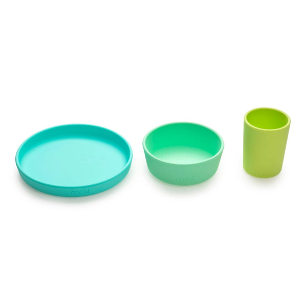 Melii 3 Piece Meal Set Food Grade Silicone Microwave & Dishwasher Safe - Lime, Mint & Blue