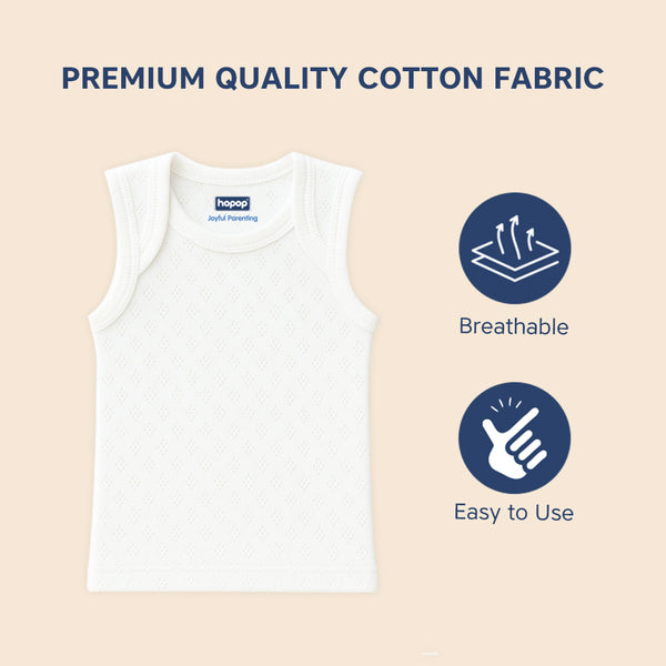 Hopop Baby 100% Soft & Stretchable Cotton Sleeveless Vest – Envelope Neck, White, Extra Breathable - Dezine Kids