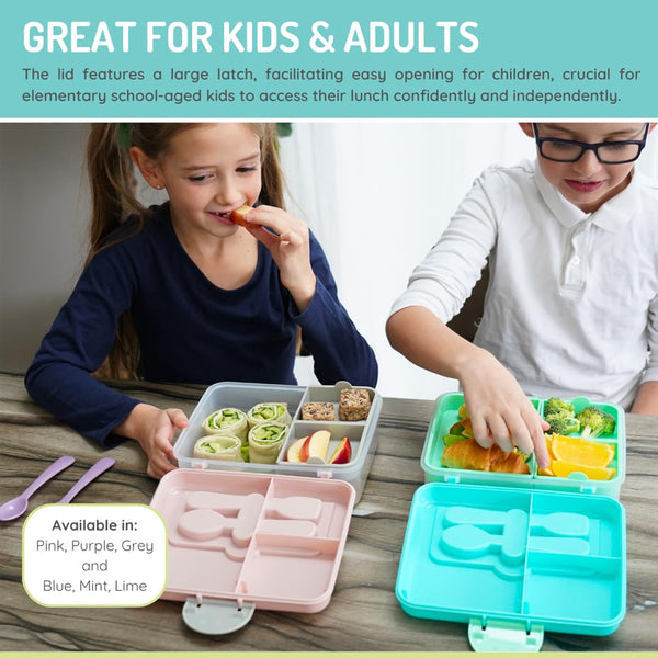 Melii 2 Tier Bento Lunch Box With 6 Compartments Includes Spoon & Fork - Blue, Mint & Lime
