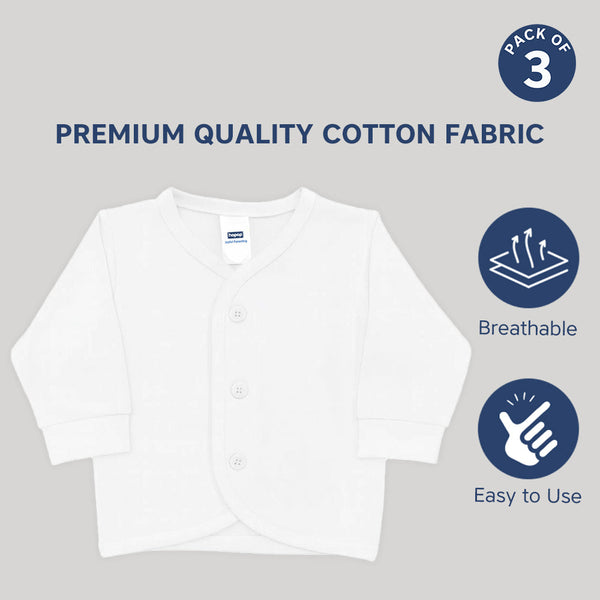 "Soft cotton baby vest set – full sleeve front open design, pack of 3"