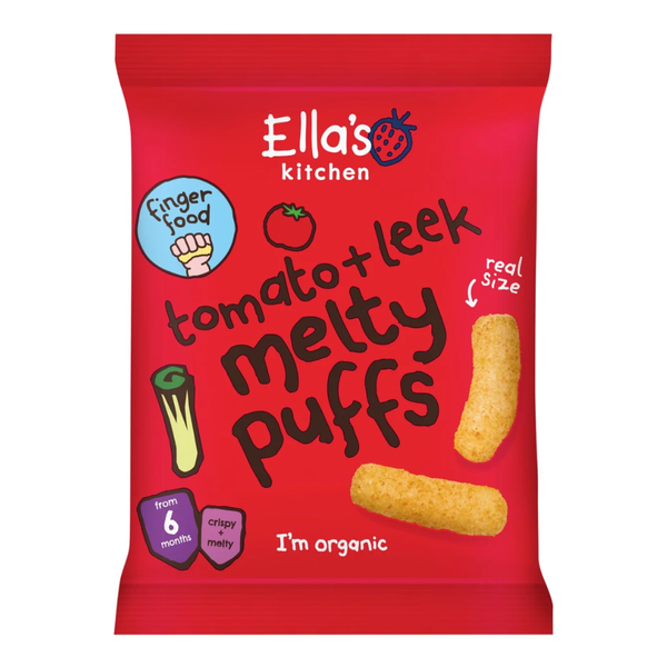 Ellas Kitchen Organic Melty Puffs Baby Snack, 6+ months - Tomato & Leek - Dezine Kids