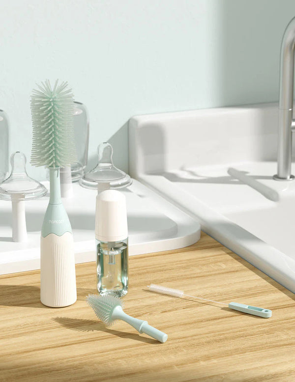 Momcozy Push Press Bottle Brush Kit, Press Bubble Design, 360° Cleaning - Green