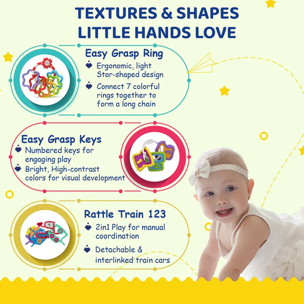 Chicco Play & Grow Set Rattle Toy Gift for Baby Shower & Baby Birthday - Pack of 5