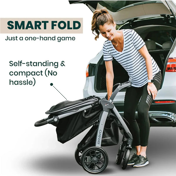 Chicco Bravo Quick Fold Baby Stroller Pram for 0 to 4Y (Upto 22 Kg) - Black