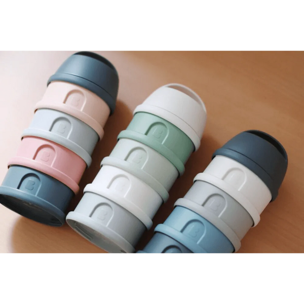 Beaba Stacked Formula Container, Airtight Multifunctional Storage Container, 4 Interchangeable Compartments, Microwave Safe - Cotton/Sage Green