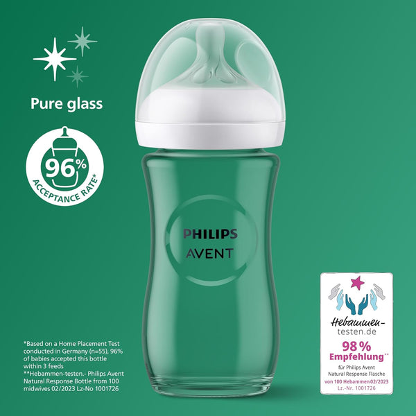 Philips Avent Natural Response Glass Baby Feeding Bottle (1 Month+) - 240 ml