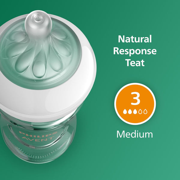 Philips Avent Natural Response Glass Baby Feeding Bottle (1 Month+) - 240 ml