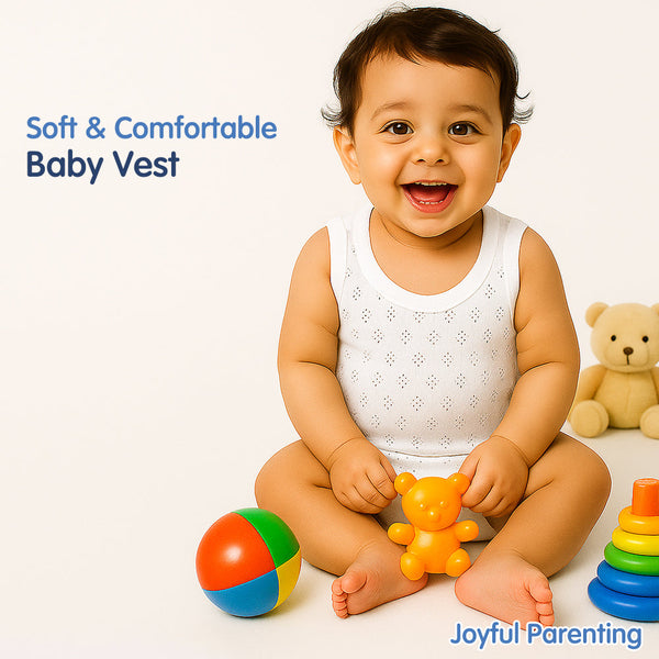 Baby Round Neck Sleeveless Cotton Vest (3–6 Months) – Pack of 3