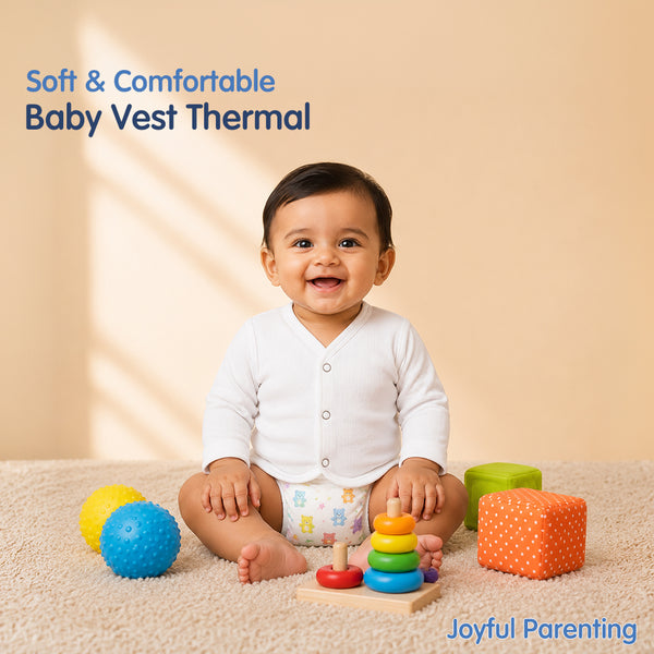 Hopop Baby 100% Cotton Soft & Warm Front Open Thermal Full Sleeves Vest