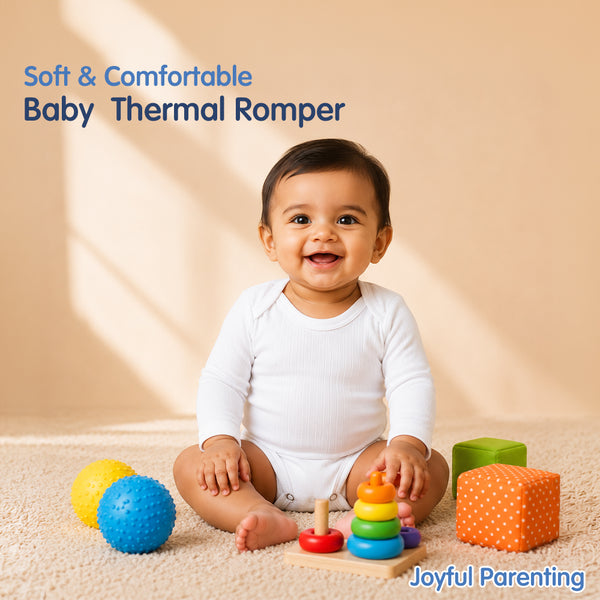 Hopop Baby 100% Cotton Soft & Warm Thermal Full Sleeves Romper Vest with Envelope Neck Design