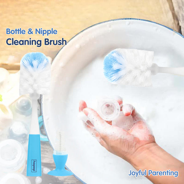 Hopop 2-IN-1 Bottle & Nipple Cleaning Brush with Grooved Handle & Suction Base - Dezine Kids