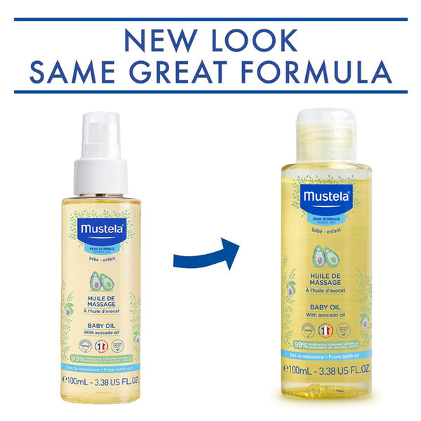 Mustela Baby Massage Oil with Avocado, Helps Treat Cradle Cap & Soothes Skin, Chemical Free & Safe From Birth On - 100 ml - Dezine Kids