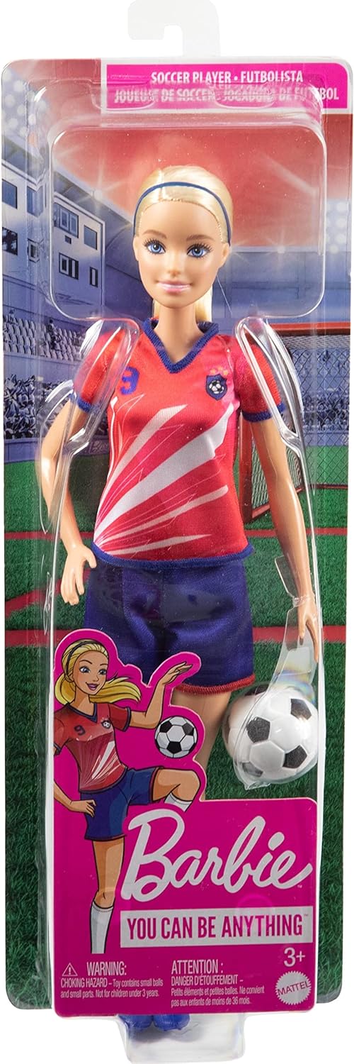 Barbie Soccer Doll, Blonde, #9 Uniform, Soccer Ball, Cleats, Socks - Dezine Kids