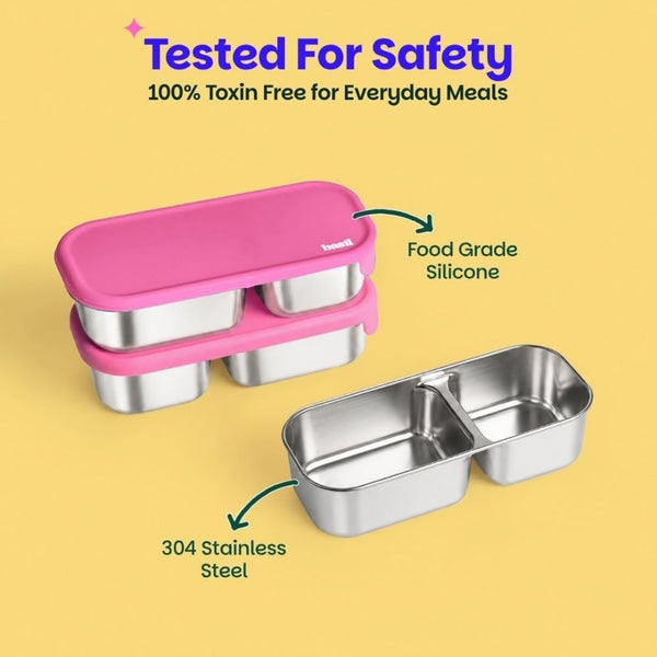 Basil Stainless Steel 2 Compartment Pickle & Dip Container - Pink