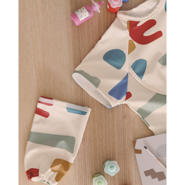 Beaba 2 in 1 Waterproof Bib with Detachable Sleeves, Foldable Food Catcher Pocket - Playful Print - Dezine Kids