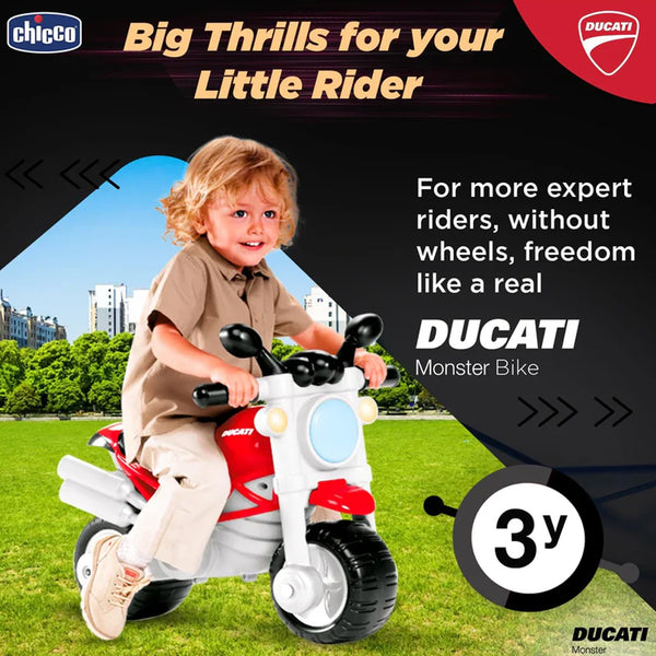 Chicco Toy Ducati Monster Ride On with Removable Side Wheels & Push Along Toy For 1.5 to 5 Years