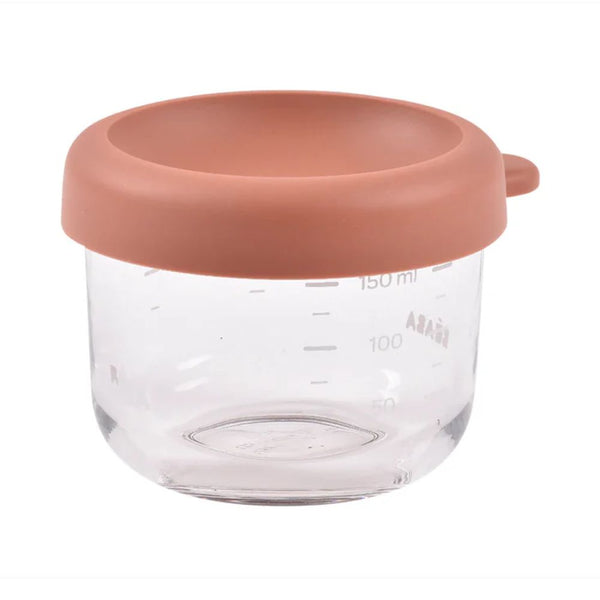 Beaba Glass Storage Container, Airtight Container with Graduation Measuring Scale, 150ml - Terracotta - Dezine Kids