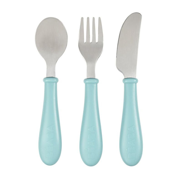 Beaba 3 Piece Stainless Steel Baby Feeding Set - Airy green