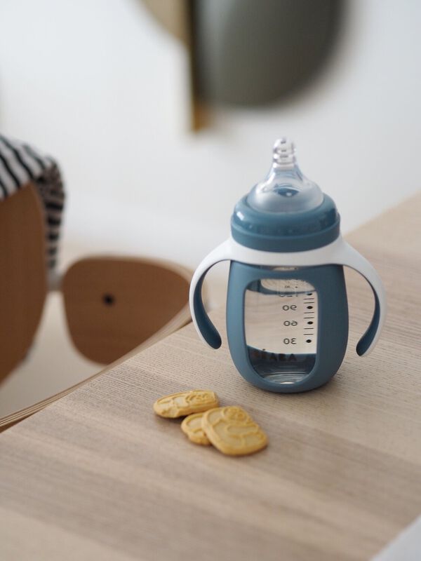 Beaba Glass Bottle With Sleeve - 210Ml Windy Blue - Dezine Kids