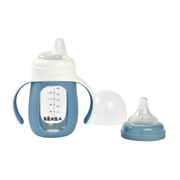 Beaba Glass Bottle With Sleeve - 210Ml Windy Blue - Dezine Kids