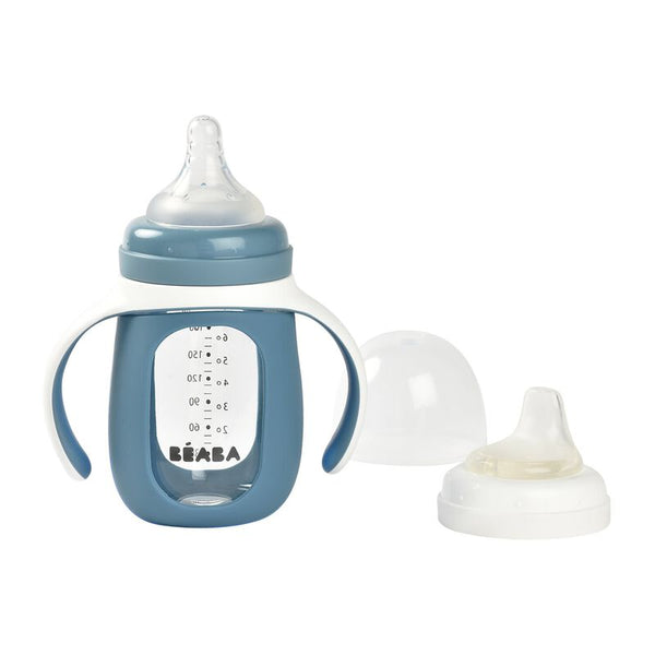 Beaba Glass Bottle With Sleeve - 210Ml Windy Blue - Dezine Kids