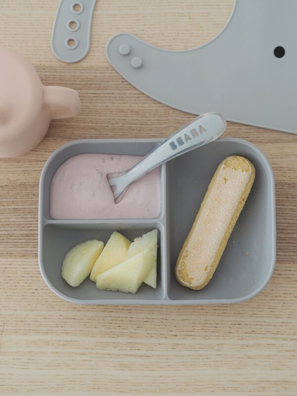 Beaba Silicone 3 Piece Learning Set, Non-Slip, Unbreakable, BPA-Free Baby Feeding - Pink