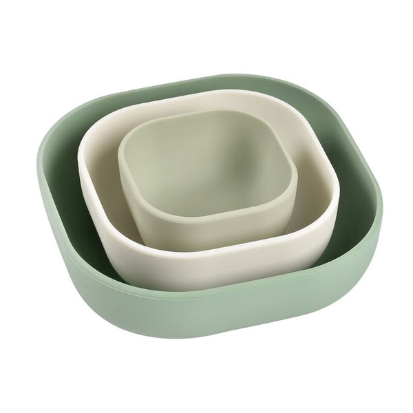 Beaba Silicone 3 piece nesting bowl set - Sage Green - Dezine Kids