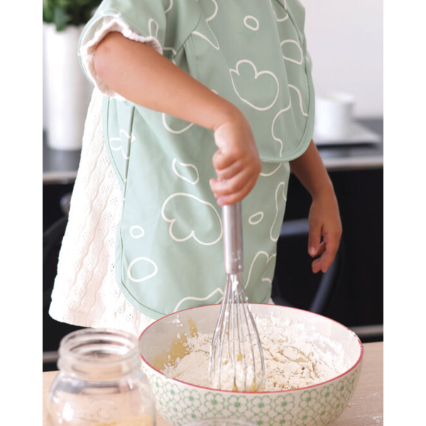 Beaba 2 in 1 Waterproof Bib with Detachable Sleeves, Foldable Food Catcher Pocket - Sage Green - Dezine Kids
