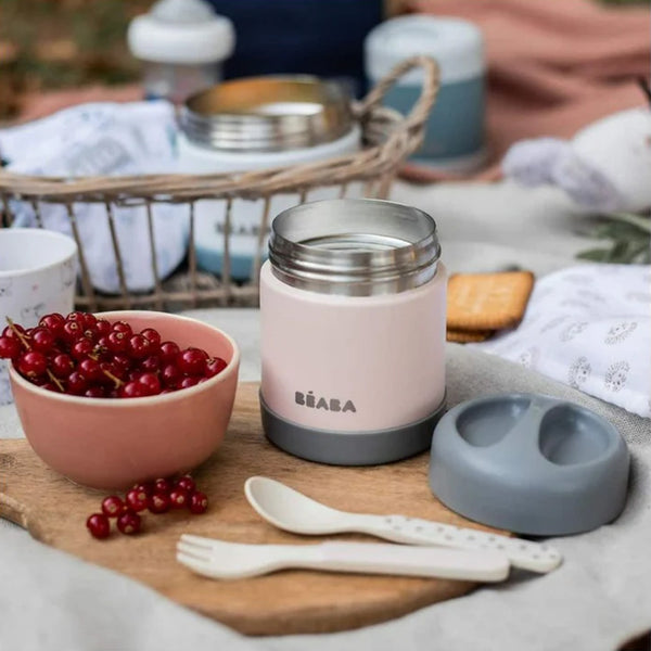 Beaba Stainless Steel Insulated Food Jar, Isothermal Portion 500 ml - Light Pink/Night Blue