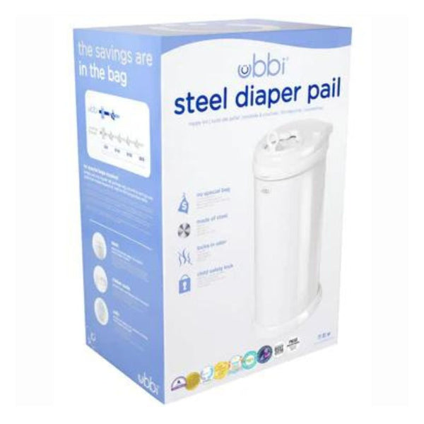 Ubbi Steel Odor Locking Diaper Pail - White - Dezine Kids