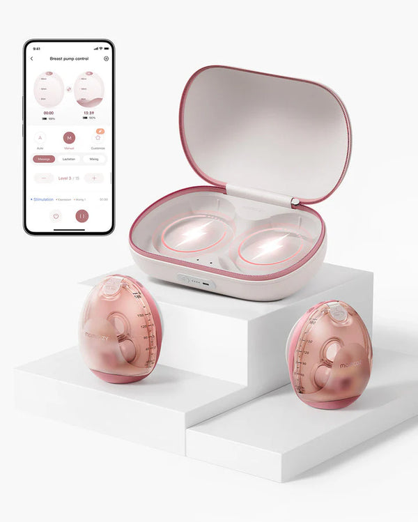 Momcozy Air 1 Ultra Slim Double Wearable Breast Pump, Wireless Charging Case with Real Time Milk Tracking - Red