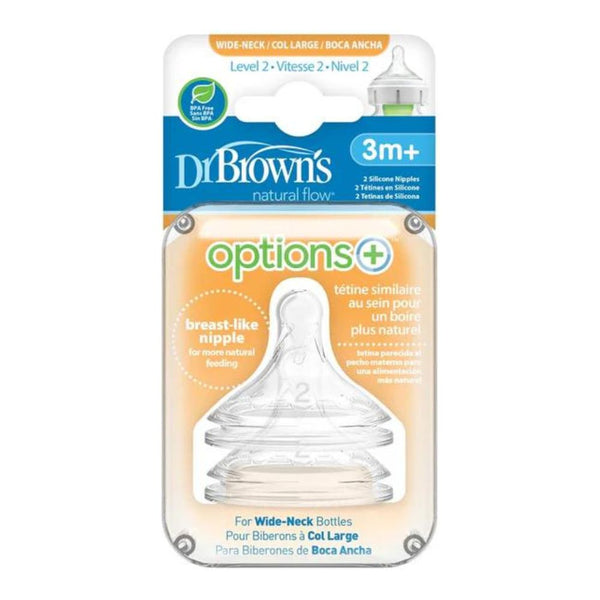 Natural Flow Wide-Neck Baby Bottle Silicone Nipple, 2-Pack