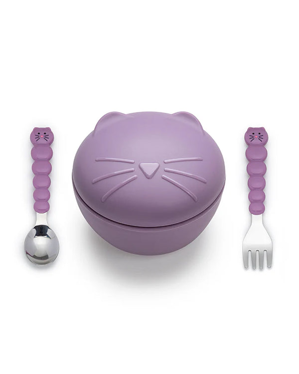 Melii Silicone Bowl With Lid, Spoon & Fork, Airtight & Leakproof Lid - Cat