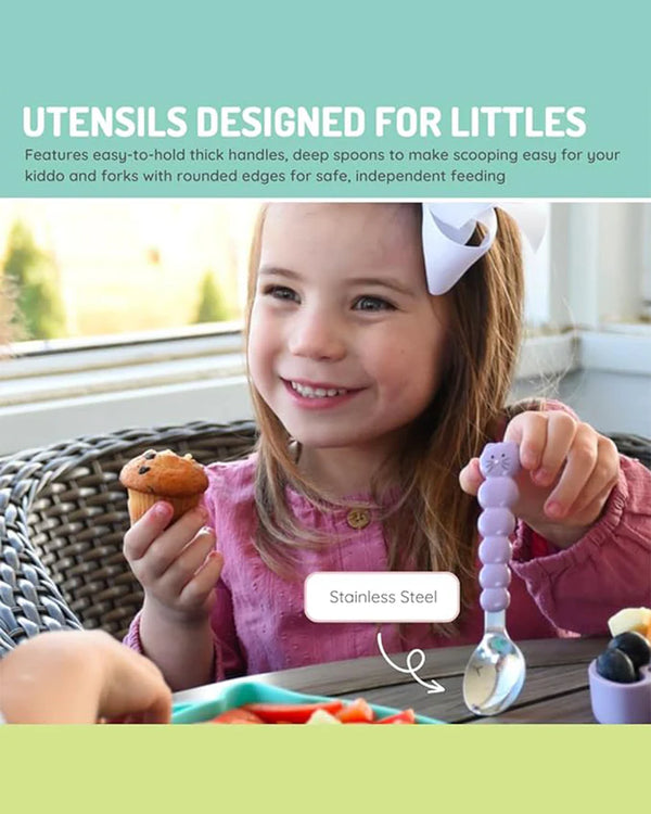 Melii Silicone Bowl With Lid, Spoon & Fork, Airtight & Leakproof Lid - Cat