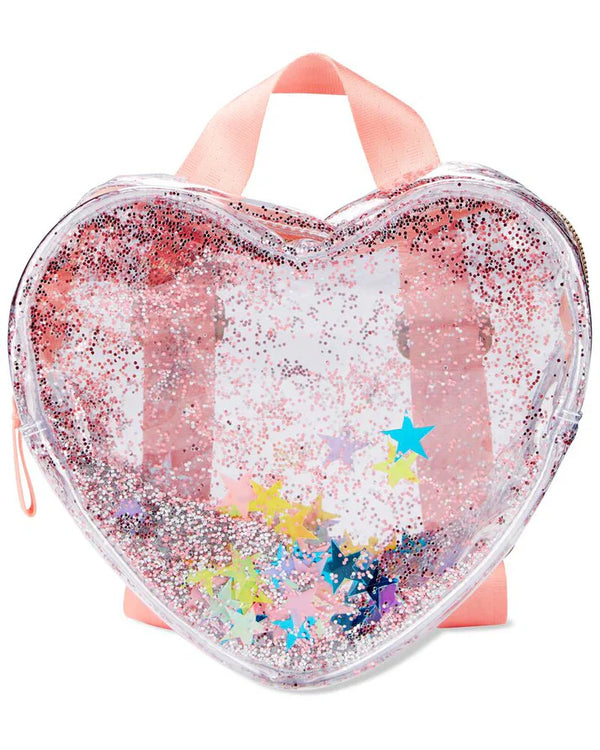 Clear Glitter Heart Backpack-Adjustable Webbing Straps-Transparent - Dezine Kids