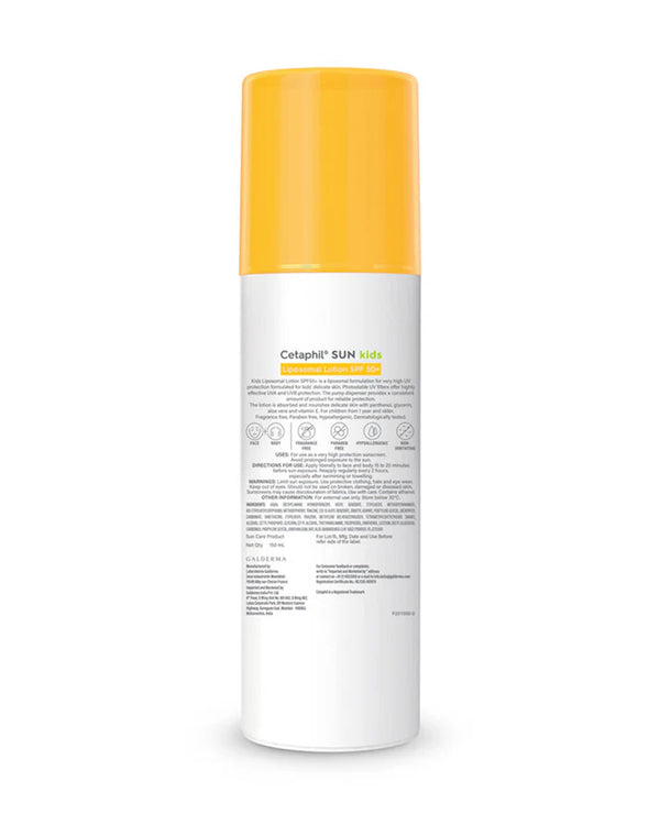 Cetaphil Sun Kids Liposomal Lotion SPF 50+ Sunscreen with Water Resistant, Hypoallergenic & Fragrance Free - 150 ml