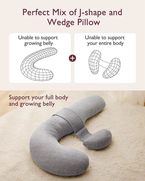 Momcozy F Shaped Pregnancy Pillow with Air Layer - Grey
