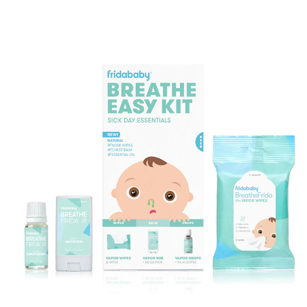 Frida Baby Breathe Easy Kit Sick Day Baby Essentials - 3pc Set Includes Vapor Wipes, Vapor Rub + Organic Vapor