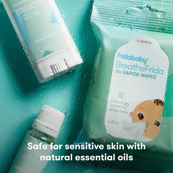 Frida Baby Breathe Easy Kit Sick Day Baby Essentials - 3pc Set Includes Vapor Wipes, Vapor Rub + Organic Vapor