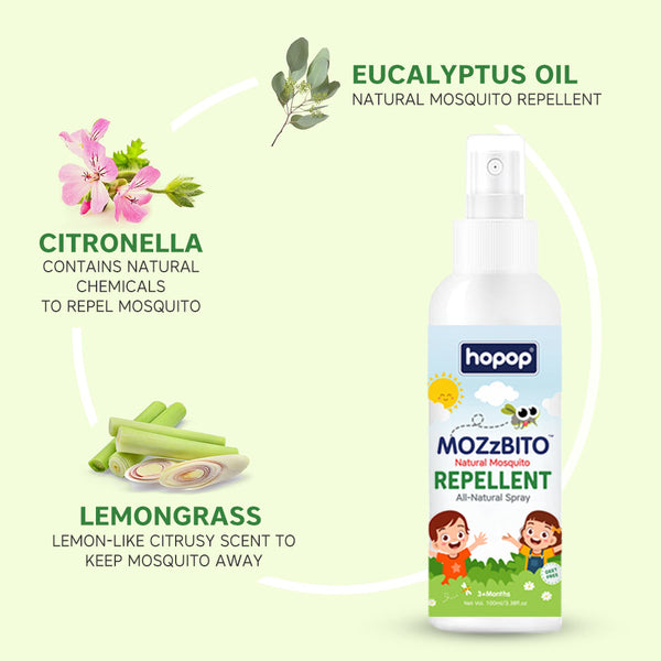 Hopop Natural Mosquito Repellent Spray for Babies - 100ml, DEET-Free - Dezine Kids
