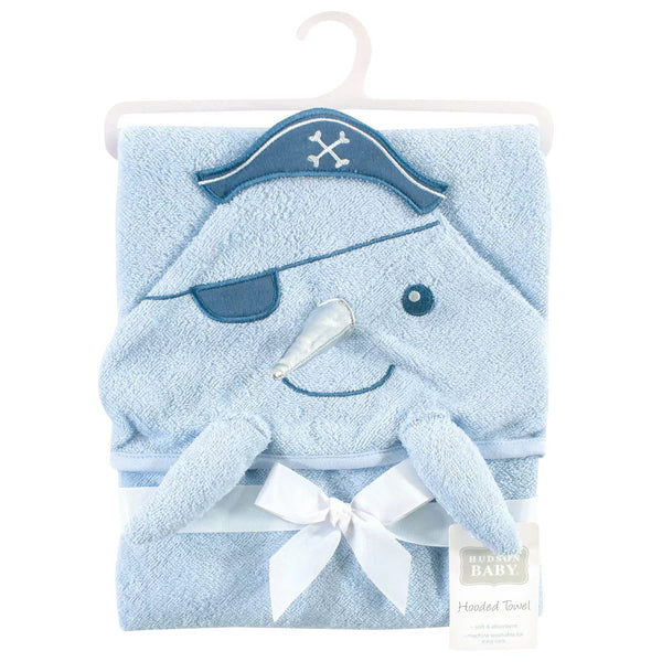 Hudson Baby Infant Boy Cotton Poly Animal Face Hooded Towel, Narwhal, Size 30in x 30in