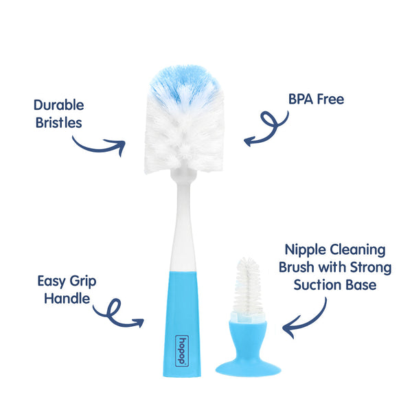 Hopop 2-IN-1 Bottle & Nipple Cleaning Brush with Grooved Handle & Suction Base - Dezine Kids