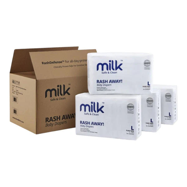 Milk Baby Diaper Yoga Pants, Size L, 36 Pcs, 9 To 17 KG, Carton Box - Dezine Kids