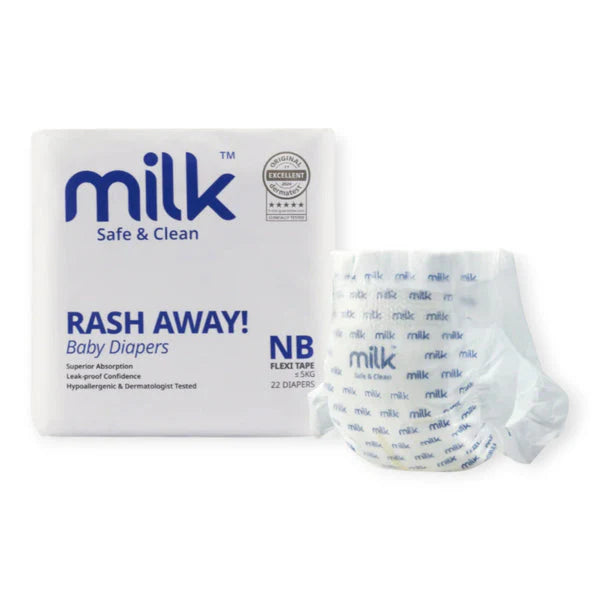 Milk Baby Diaper Flexi Tape , Size NB (22 Pcs) 0-5 Kgs, Carton Box - Dezine Kids