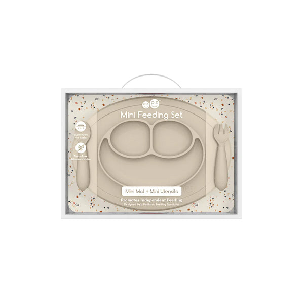 EzPz Mini Feeding Set for Toddlers (Mat, Spoon & Fork)- Oat