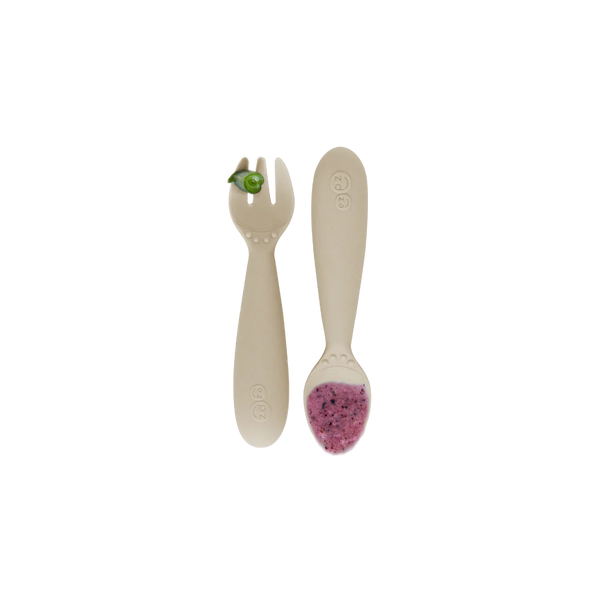 EzPz Mini Utensils for Toddlers (Spoon & Fork) - Oat
